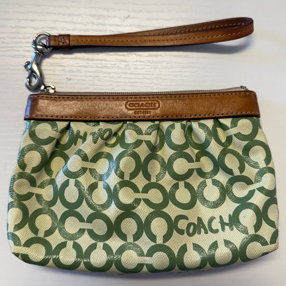 Coach Green and Tan Signature Wristlet